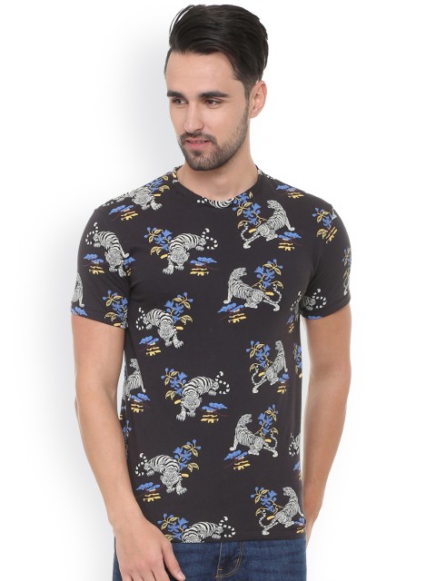 

People Men Black Printed Round Neck T-shirt