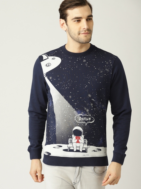 

United Colors of Benetton Men Navy Printed Sweatshirt, Navy blue