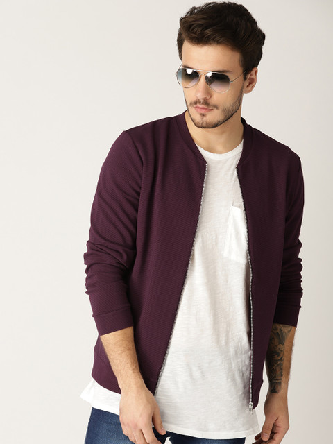 

United Colors of Benetton Men Purple Self-Striped Sweatshirt