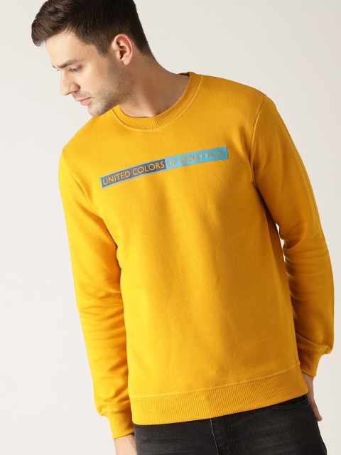 

United Colors of Benetton Men Mustard Yellow Solid Sweatshirt