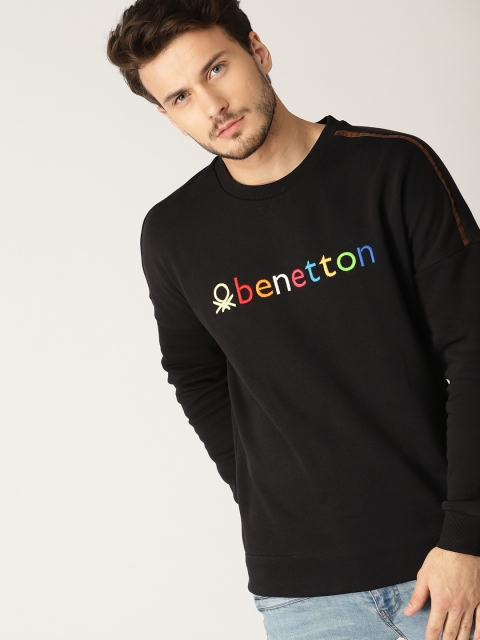 

United Colors of Benetton Men Black Embroidered Detail Sweatshirt