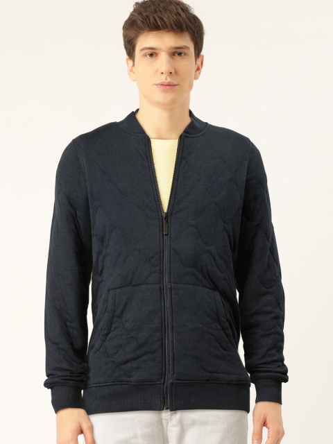 United Colors of Benetton Men Navy Blue Solid Quilted Sweatshirt