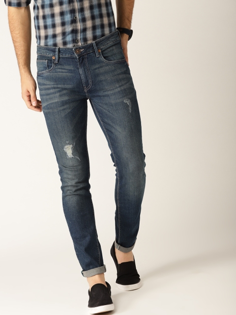 

United Colors of Benetton Men Navy Blue Skinny Fit Mid-Rise Low Distress Stretchable Jeans