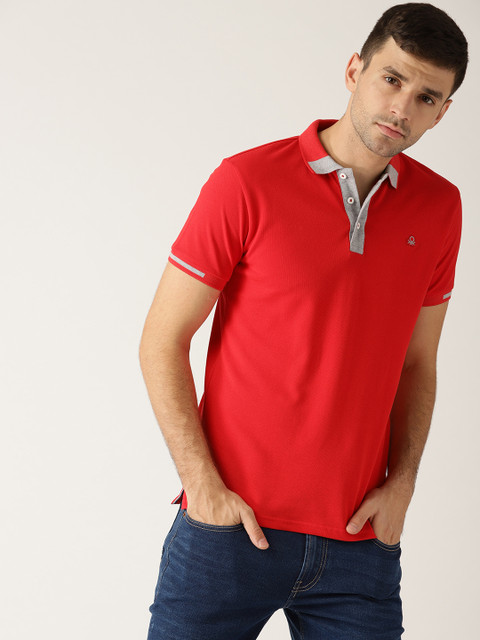 

United Colors of Benetton Men Red Solid Polo Collar T-shirt