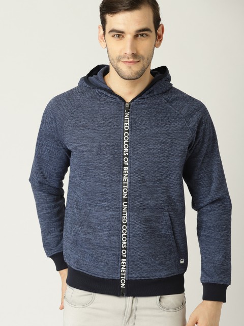 

United Colors of Benetton Men Navy Solid Hooded Sweatshirt, Navy blue