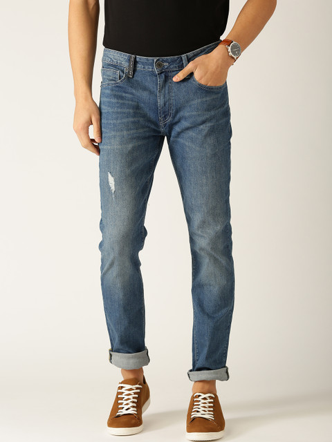 

United Colors of Benetton Men Blue Skinny Fit Mid-Rise Low Distress Stretchable Jeans