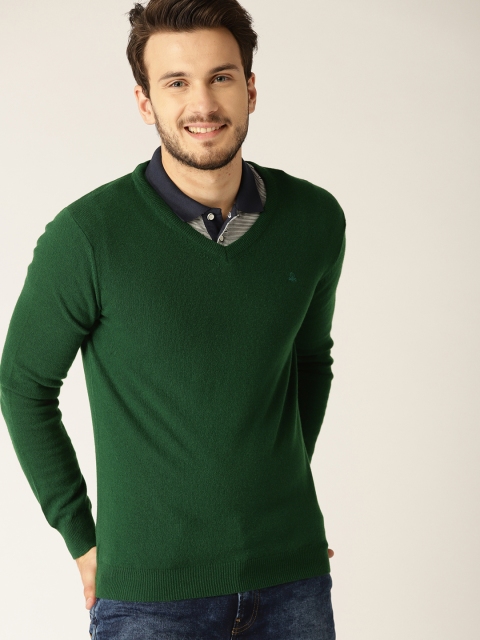 

United Colors of Benetton Men Green Solid Pullover