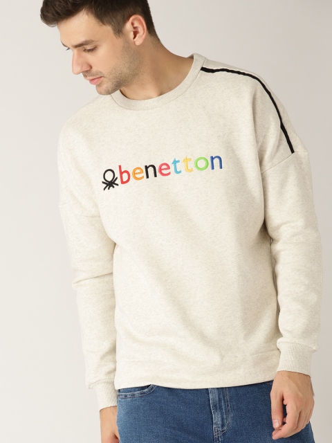 

United Colors of Benetton Men Off-White Solid Sweatshirt