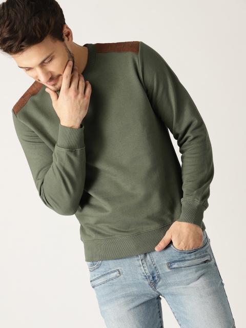 United Colors of Benetton Men Olive Green Solid Sweatshirt