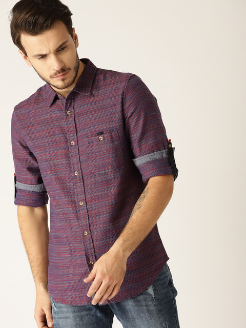 

United Colors of Benetton Men Purple Slim Fit Self Design Casual Shirt