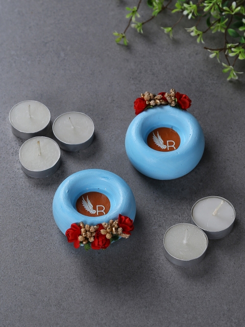 

Resonance Set of 2 Blue Tea Light Candle Holder with 5 White Tealights