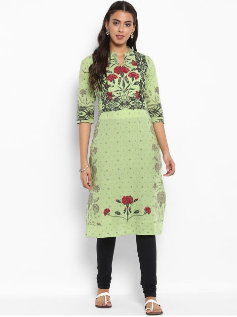 

Mytri Women Green Printed Straight Kurta