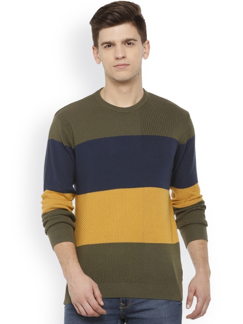 

Solly Jeans Co. Men Green & Yellow Colourblocked Pullover