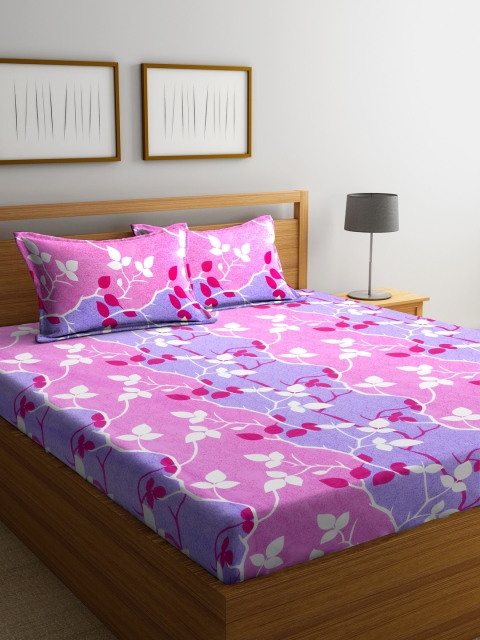 

RANGRAGE Pink Floral Flat 144 TC Cotton 1 King Bedsheet with 2 Pillow Covers
