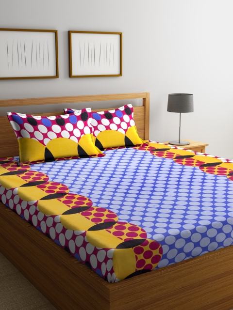 

RANGRAGE Multicoloured Geometric Flat 144 TC Cotton 1 King Bedsheet with 2 Pillow Covers, Multi