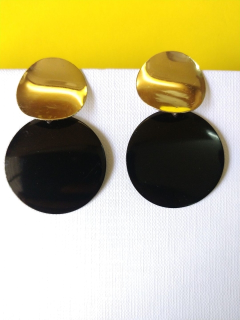 

OOMPH Black & Gold Circular Statement Drop Earrings