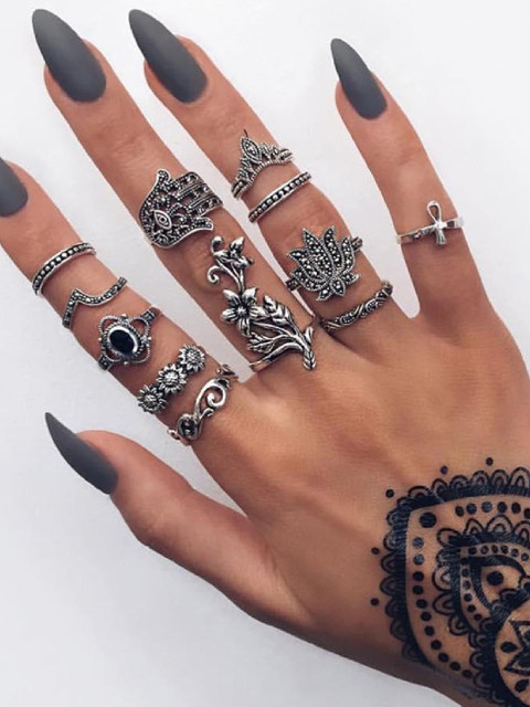 

OOMPH Set of 12 Silver-Toned Tribal Rings