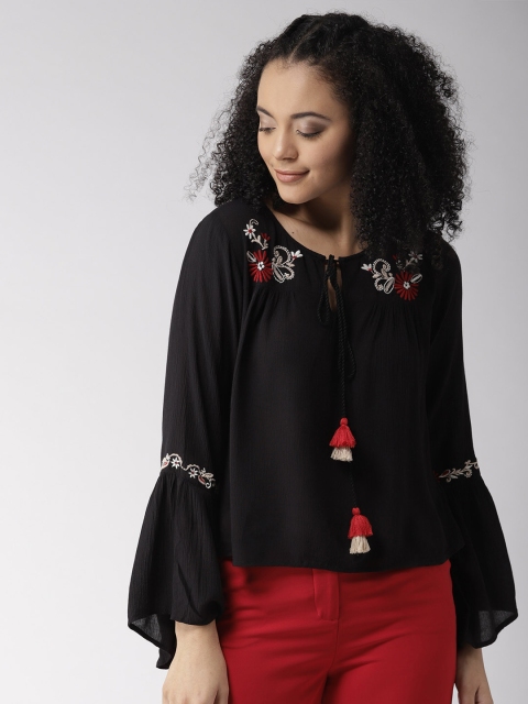 

QUIERO Women Black Solid A-Line Top