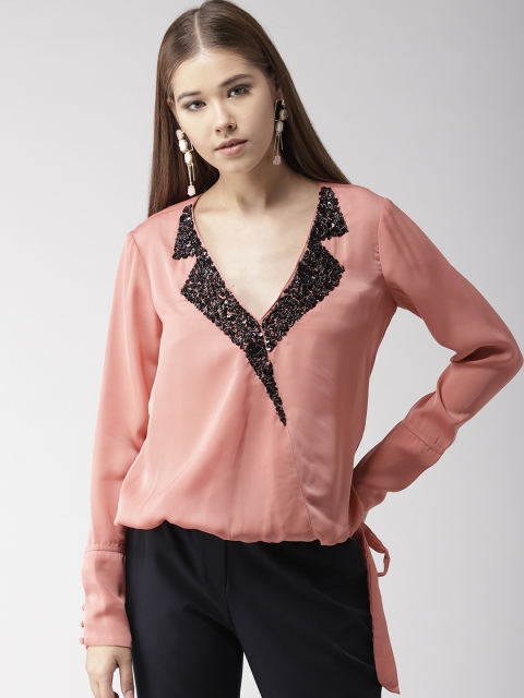 

QUIERO Women Coral Orange Solid Blouson Top