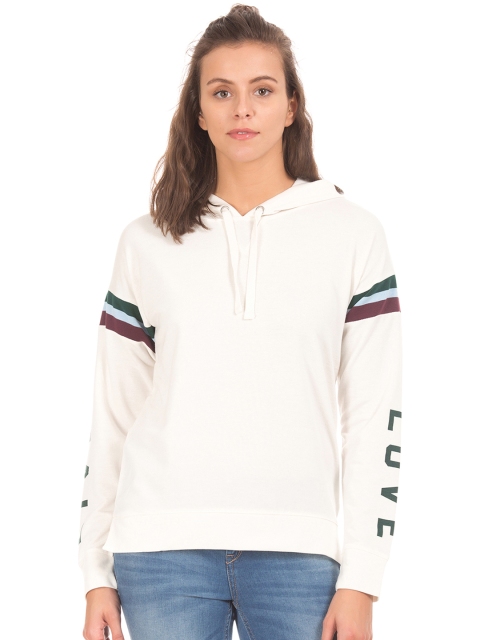 

Aeropostale Women Off-White Solid Hooded Sweatshirt