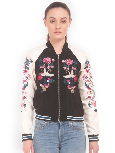 

Aeropostale Women Black Self Design Bomber