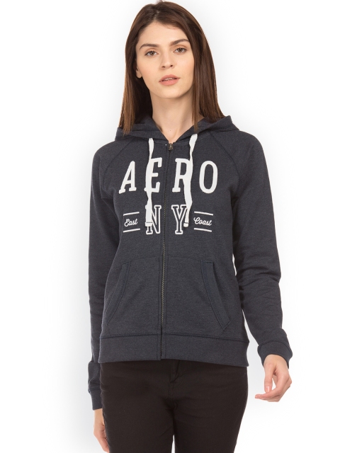 

Aeropostale Women Navy Blue Printed Hooded Sweatshirt
