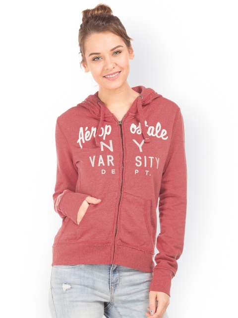 

Aeropostale Women Red Printed Hooded Sweatshirt