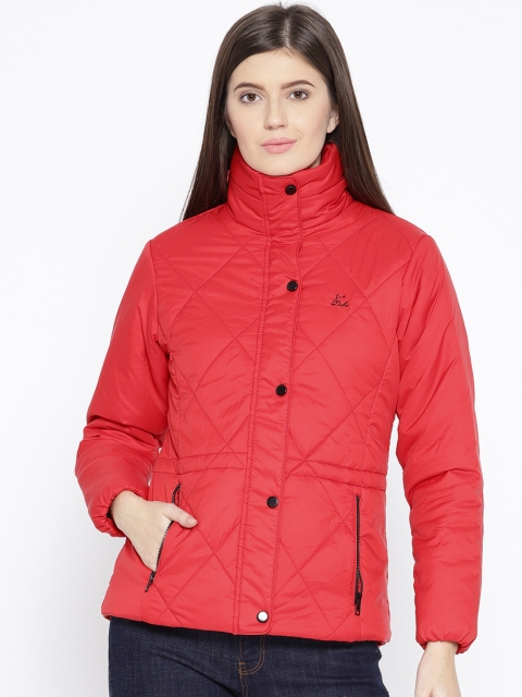 

Duke Women Red Solid Hooded Quilted Jacket