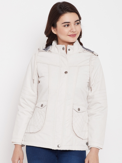 

Duke Women Off-White Solid Padded Jacket with Detachable Hood