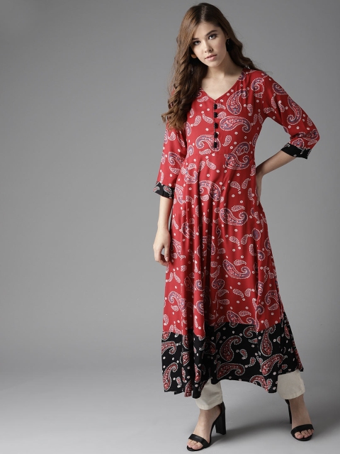 

HERE&NOW Women Red & Black Printed A-Line Kurta