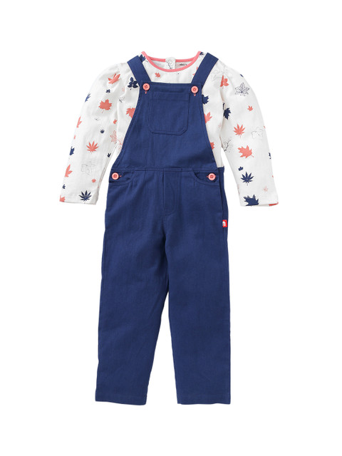 

Nino Bambino Girls Blue & White Printed Organic Cotton Dungarees with T-shirt