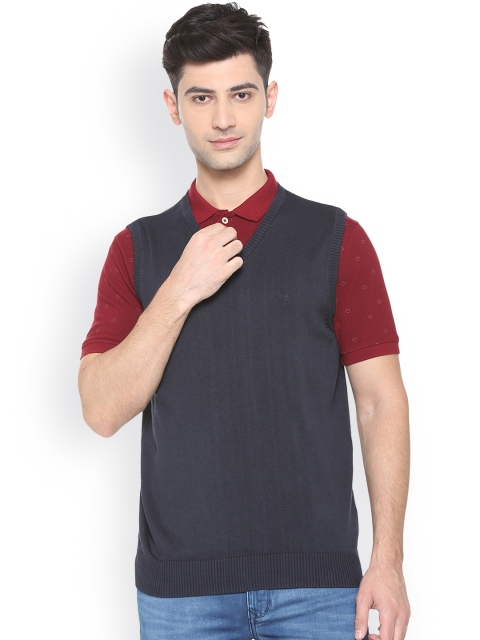 

Allen Solly Men Navy Blue Solid Sweater Vest