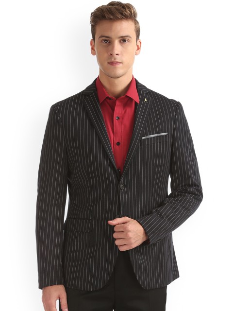 

Arrow Men Black Striped Single-Breasted Blazer