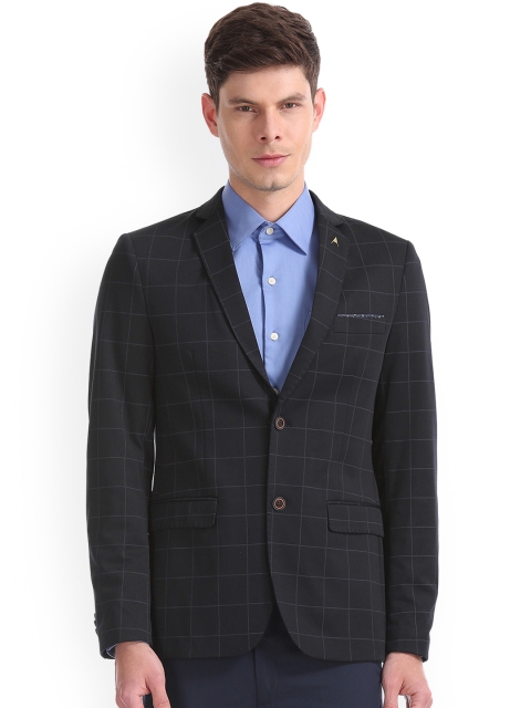 

Arrow Men Black Checked Single-Breasted Blazer