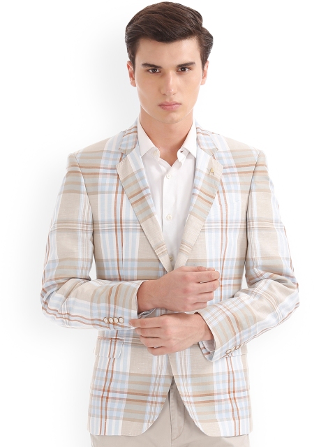 

Arrow Men Beige & Blue Checked Single-Breasted Blazer