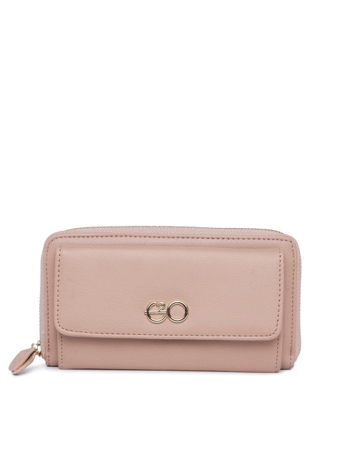 

E2O Women Pink Solid Zip Around Wallet with Detachable Sling Strap