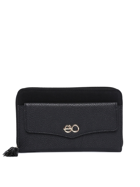 

E2O Women Black Solid Zip Around Wallet