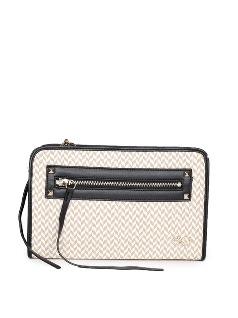 

E2O Beige & White Self Design Sling Bag