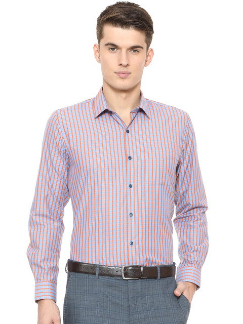 

Peter England Men Blue & Orange Regular Fit Checked Formal Shirt