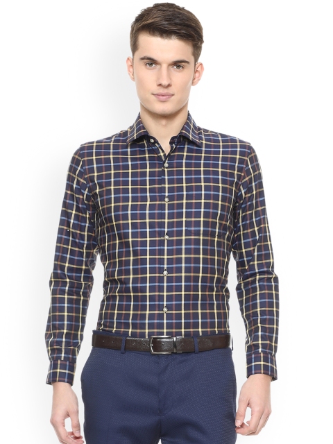 

Peter England Men Navy Blue Slim Fit Checked Formal Shirt