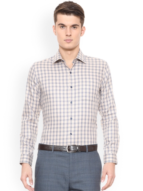 

Peter England Men Cream-Coloured Slim Fit Checked Formal Shirt