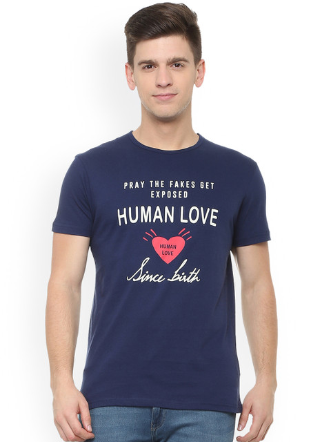 

People Men Blue Printed Round Neck T-shirt