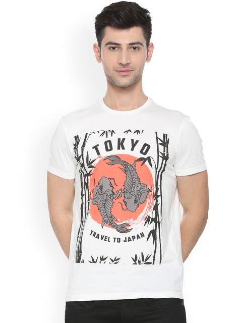 

People Men White Printed Round Neck T-shirt