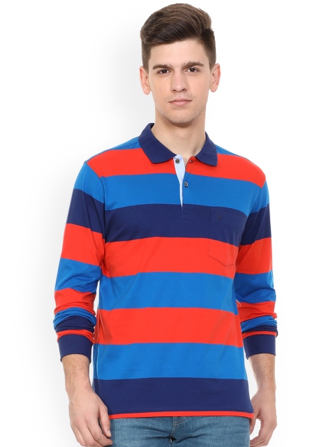 

Allen Solly Men Blue Striped Polo Collar T-shirt