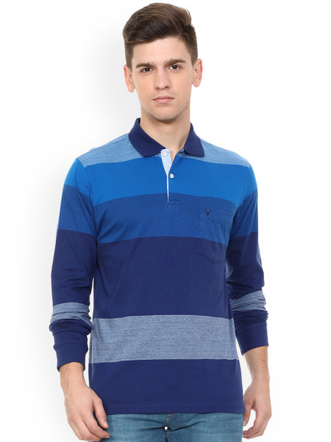 

Allen Solly Men Blue Striped Polo Collar T-shirt