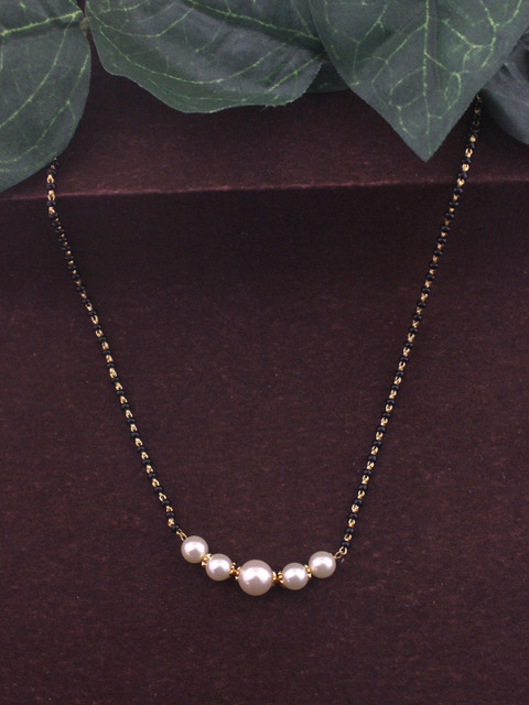 

Sia Art Jewellery Gold-Plated & Black Beaded Mangalsutra