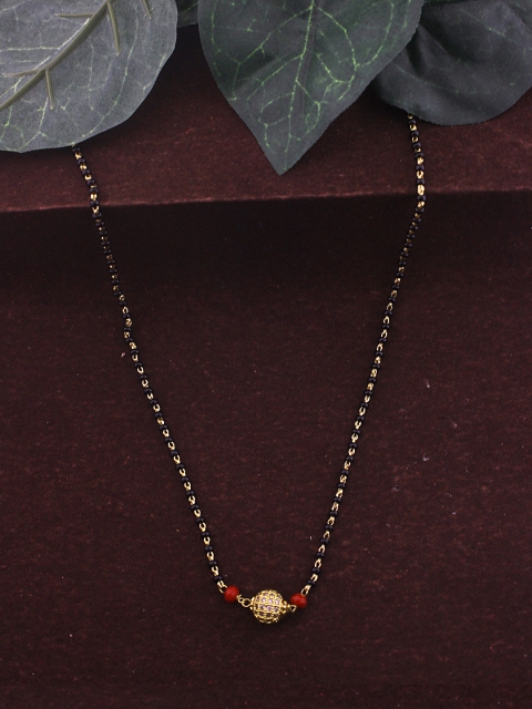 

Sia Art Jewellery Gold-Plated & Black Beaded Mangalsutra