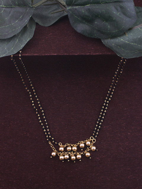 

Sia Art Jewellery Gold-Plated & Black Beaded Mangalsutra
