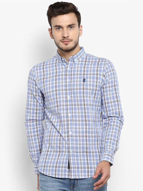 

Red Tape Men Blue & Brown Regular Fit Checked Casual Shirt