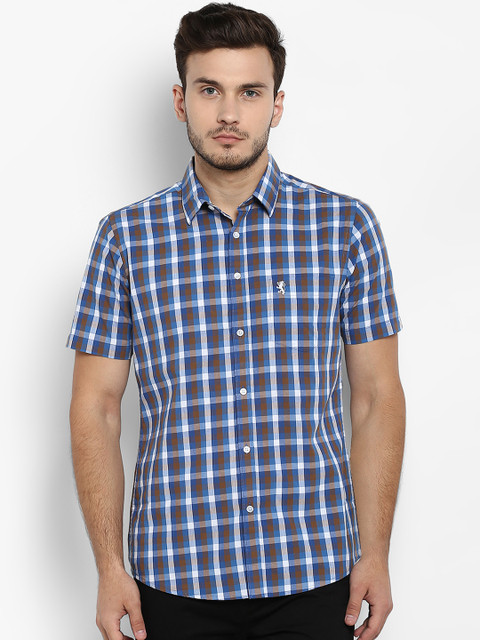 

Red Tape Men Blue & Brown Regular Fit Checked Casual Shirt